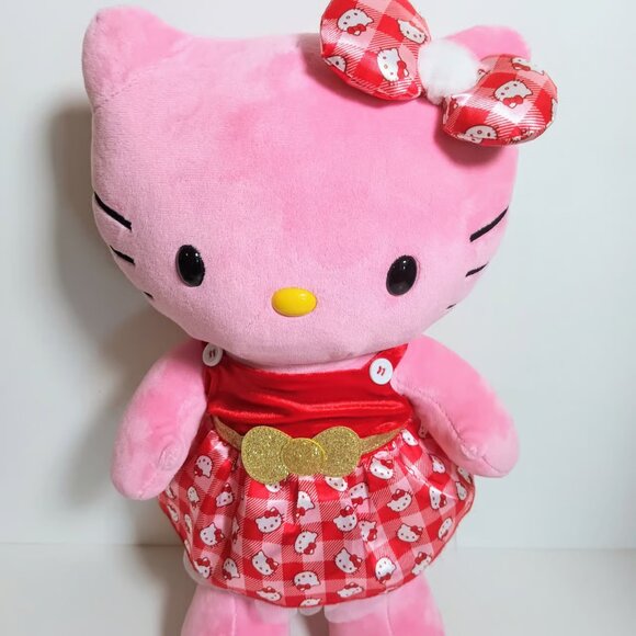 Build A Bear Hello Kitty Pink Holly Jolly Red Gingham Dress Matches Bow - Picture 6 of 6